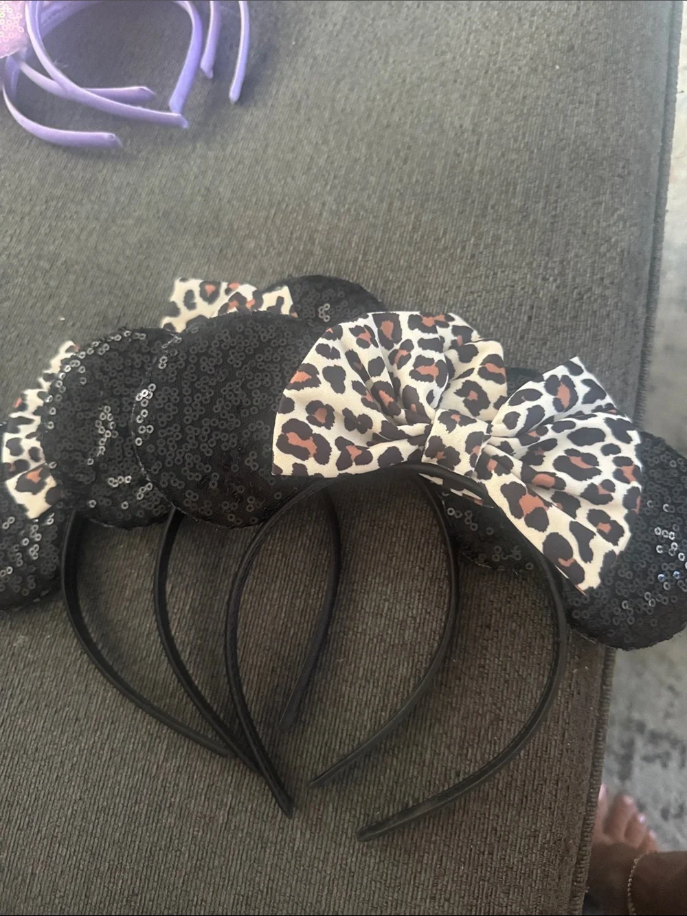 Sequin Minnie Ear Headband with Leopard Bow - Kids Accessories
